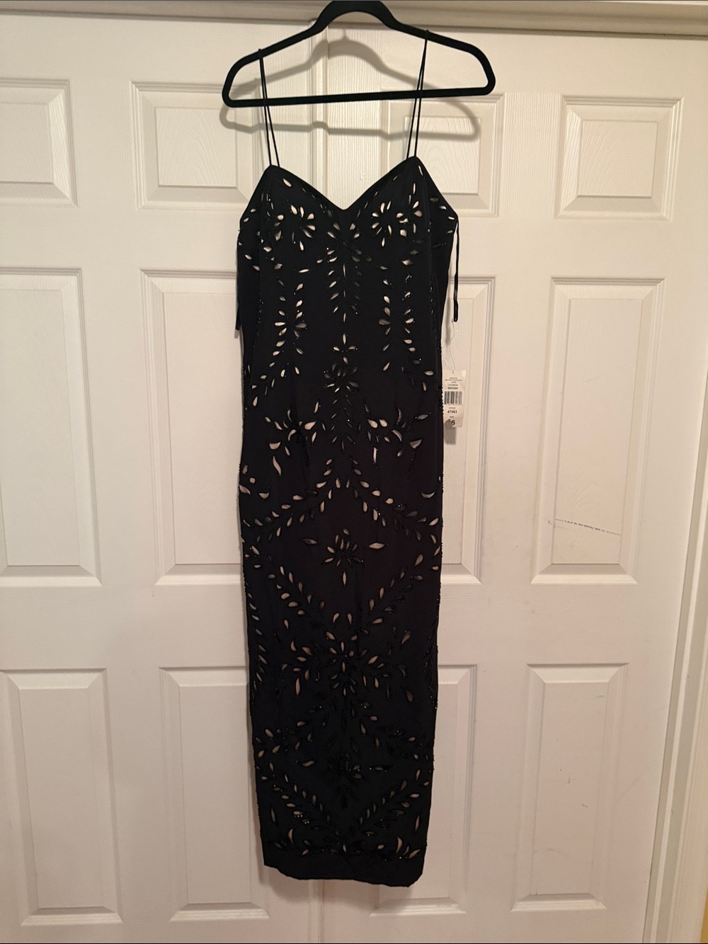 Black Laser-Cut Maxi Dress with Spaghetti Straps